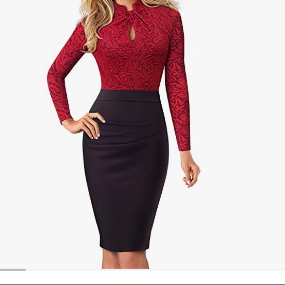 Homeyee long sleeve red and black dress